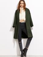 Shein Army Green Striped Drop Shoulder Coat