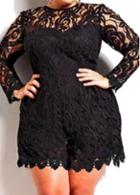 Rosewe Lace Crochet Long Sleeve Black Romper
