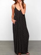Shein Black Deep V Neck Floral Houndstooth Print Cami Dress