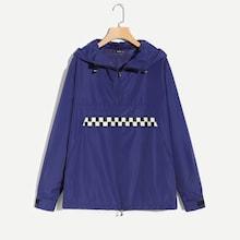 Shein Men Zip Front Hoodie Gingham Jacket
