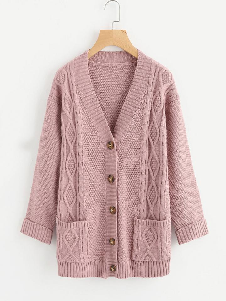 Shein Mixed Knit Roll Cuff Sweater Coat