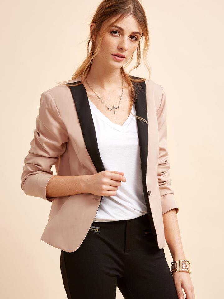 Shein Pink Contrast Shawl Collar One Button Blazer