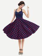 Shein Polka Dot Halter Tie Back Swing Dress