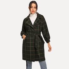 Shein Plaid Self Tie Waist Coat