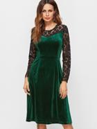 Shein Dark Green Contrast Lace Velvet Dress