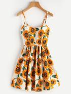 Shein Random Sunflower Print Crisscross Back A Line Cami Dress