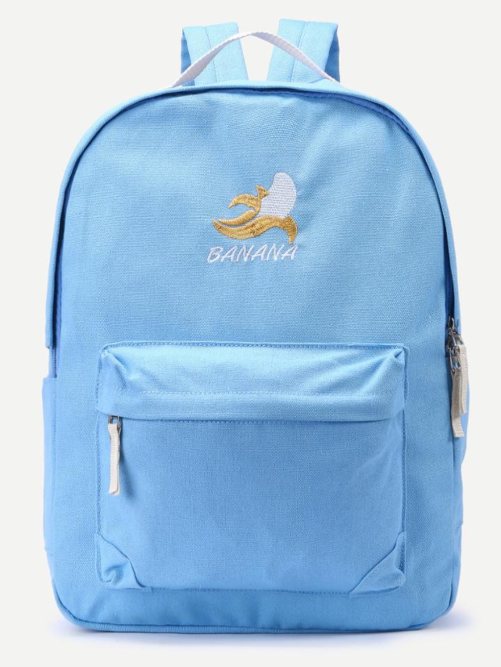 Shein Blue Front Zipper Canvas Backpack With Clutch