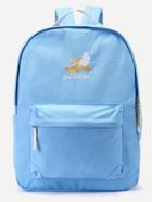 Shein Blue Front Zipper Canvas Backpack With Clutch