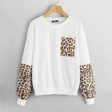 Shein Single Pocket Leopard Panel Pullover
