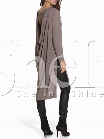 Shein Grey Cowl Back Side Slit Dip Hem T-shirt