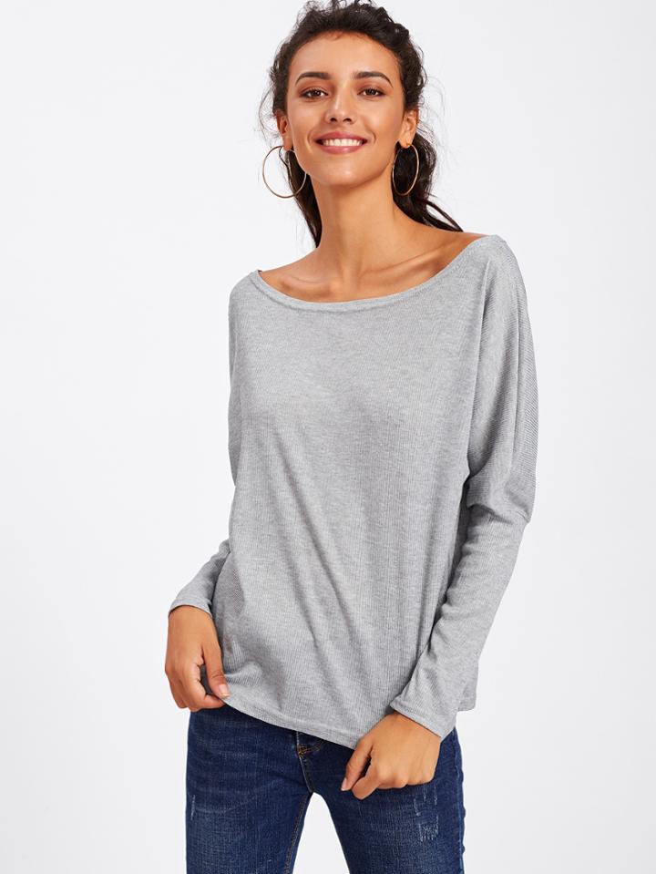 Shein Batwing Sleeve Scoop Neck Tee