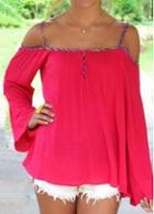 Rosewe Off The Shoulder Long Sleeve Chiffon Blouse