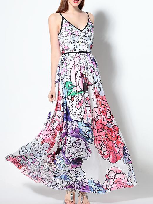 Shein Multicolor Spaghetti Strap Print Maxi Dress