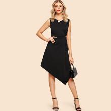 Shein Asymmetrical Hem Faux Pearl Detail Dress