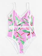 Shein Floral Print Open Back Swimsuit