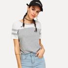 Shein Contrast Panel Varsity Striped Marled Tee