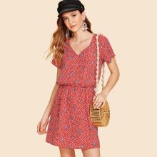 Shein Mixed Print Cut Out Back Frilled Dress