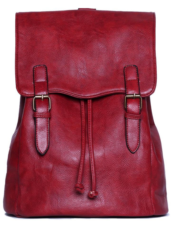 Shein Red Belt Buckle Pu Backpacks