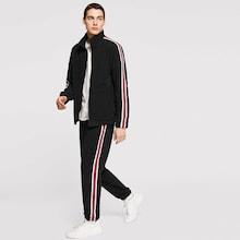 Shein Men Zip Up Mock-neck Striped Jacket & Pants Set