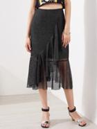 Shein Asymmetric Flounce Trim Metallic Fishnet Skirt