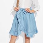 Shein Girls Overlap Ruffle Trim Skirt