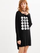 Shein Black Emoji Print Ruched Side Tee Dress