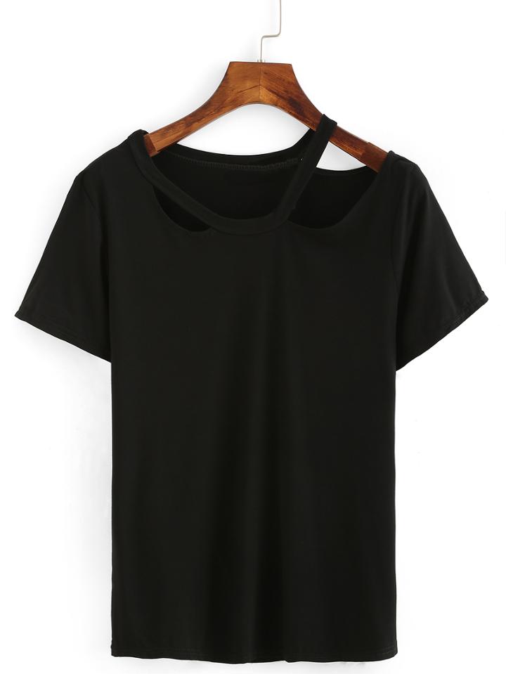 Shein Asymmetric Cutout Neck T-shirt
