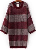Shein Red Striped Drop Shoulder Loose Sweater Dress