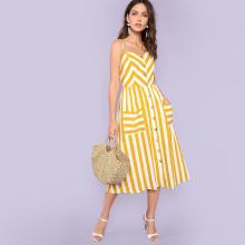 Shein Button Up Pocket Front Striped Cami Dress