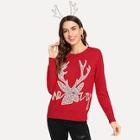 Shein Christmas Glitter Elk Patch Sweater