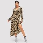 Shein Twist Front Asymmetric Leopard Dress