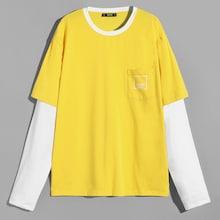 Shein Men Pocket Front Color Block Tunic Tee