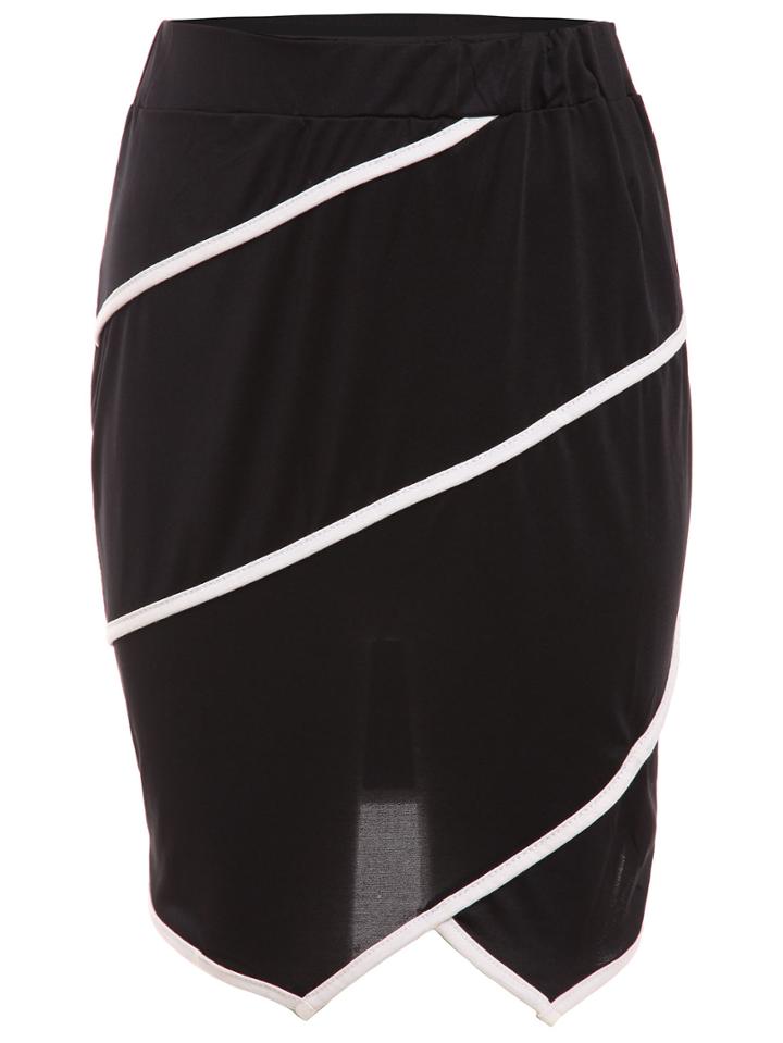 Shein Contrast Binding Asymmetric Skirt - Black