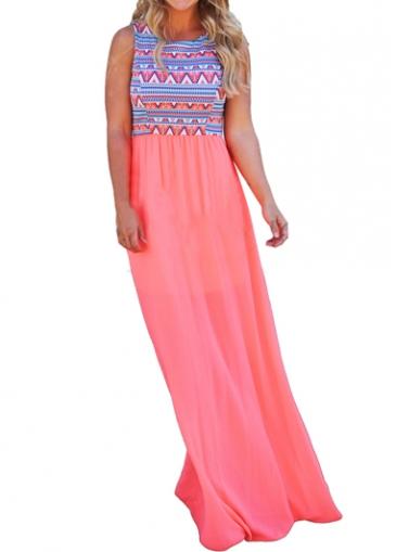 Rosewe High Waist Tribal Print Sleeveless Maxi Dress