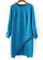 Rosewe Trendy Slit Design Round Neck Half Sleeve Blue Dress