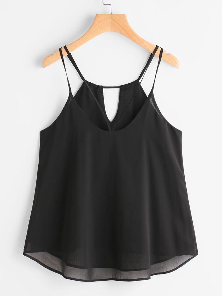Shein Strappy Keyhole Back Dip Hem Chiffon Cami Top