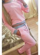 Rosewe Long Sleeve Drawstring Waist Pink Suits