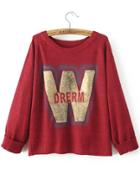 Shein Red Letter Print Raglan Sleeve Sweater