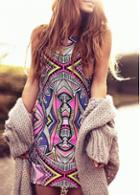 Rosewe Sleeveless Tribal Print Straight Mini Dress