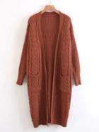 Shein Open Front Cable Knit Longline Sweater Coat