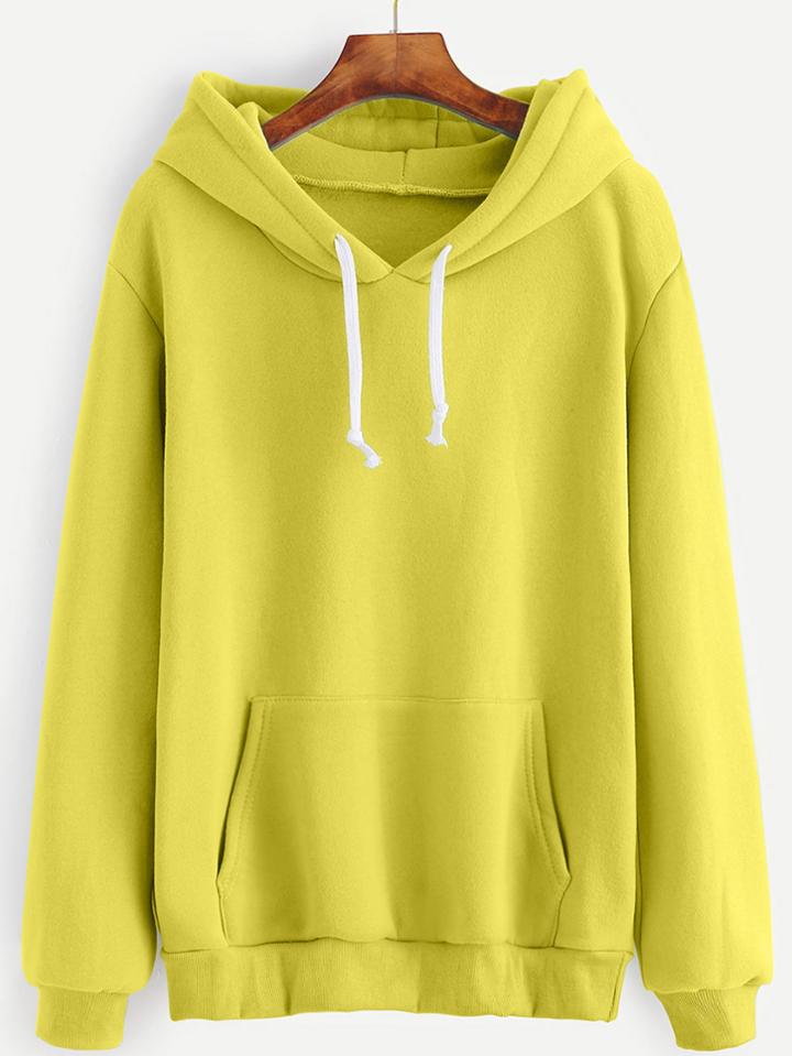 Shein Yellow Drawstring Hooded Pocket Sweatshirt