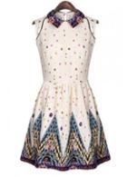 Rosewe Fine Quality Turndown Collar Sleeveless Printed Chiffon Dress