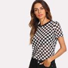 Shein Checkered Print Semi Sheer Tee