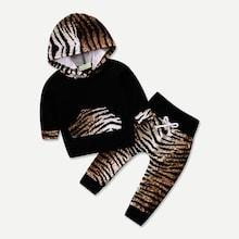 Shein Toddler Boys Animal Print Pocket Detail Hoodie With Pants