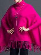 Shein Hot Pink High Neck Tassels Cape Blouse