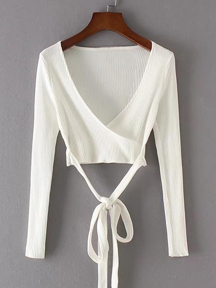 Shein Surplice Front Tie Waist Tee