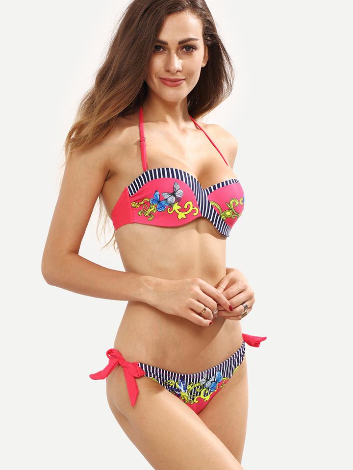 Shein Contrast Printed Side-tie Bikini Set