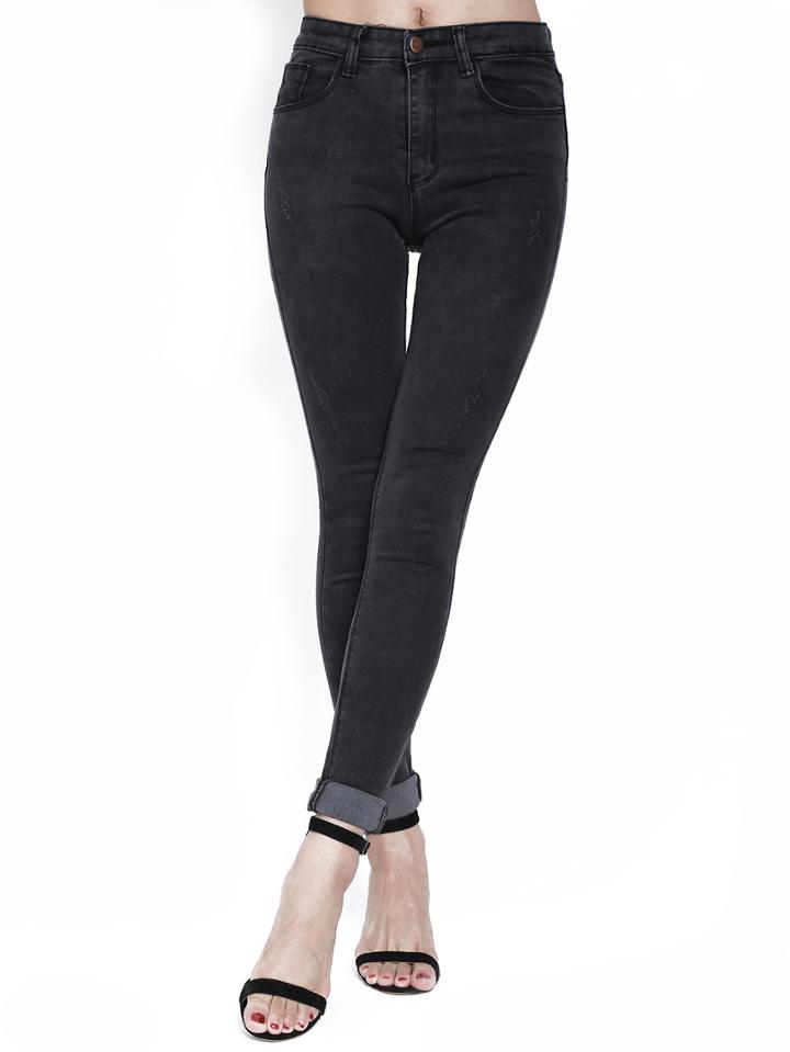 Shein Black Slim Ripped Denim Pant Stylish Cosy Curved Jeans