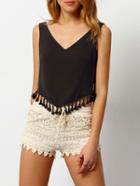 Shein Black V Neck Backless Tassel Cami Top