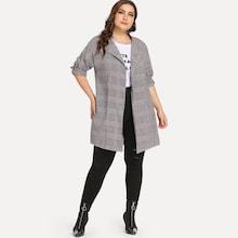 Shein Plus Plaid Roll-up Sleeve Coat